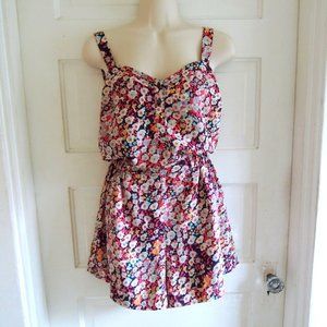 BCBGeneration Strappy Pink Floral Cross Back Onesie Romper 6